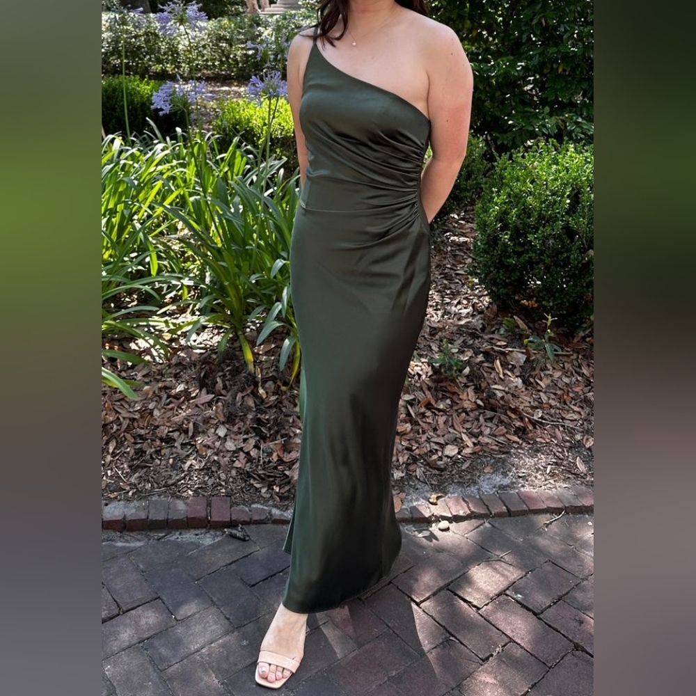 Revelry jade satin dress deep olive